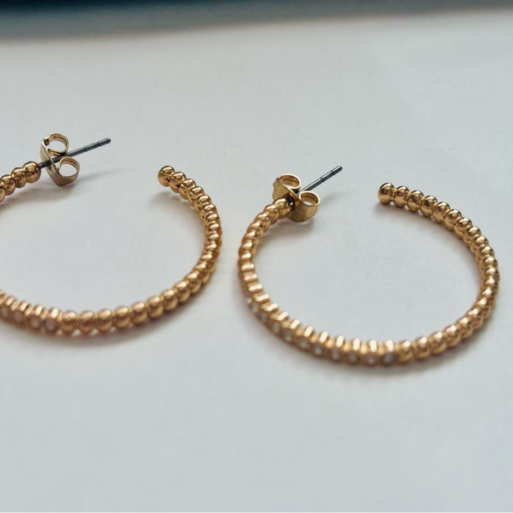 Vintage estate sale Golden Beaded Hoop Earrings - Women's Jewelry - Picture 2 of 4